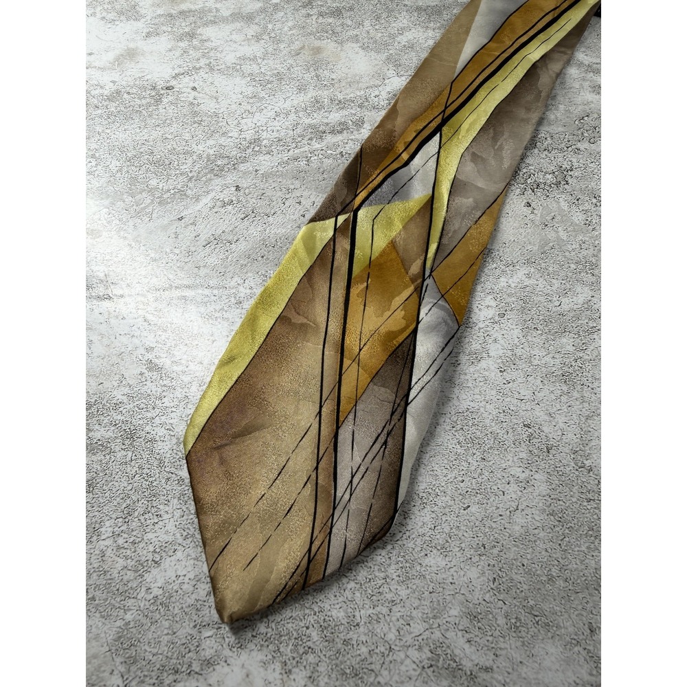 Garcia Tie Mens One Size Gold Geometric Jacquard 100% Silk Embroidered Pointed